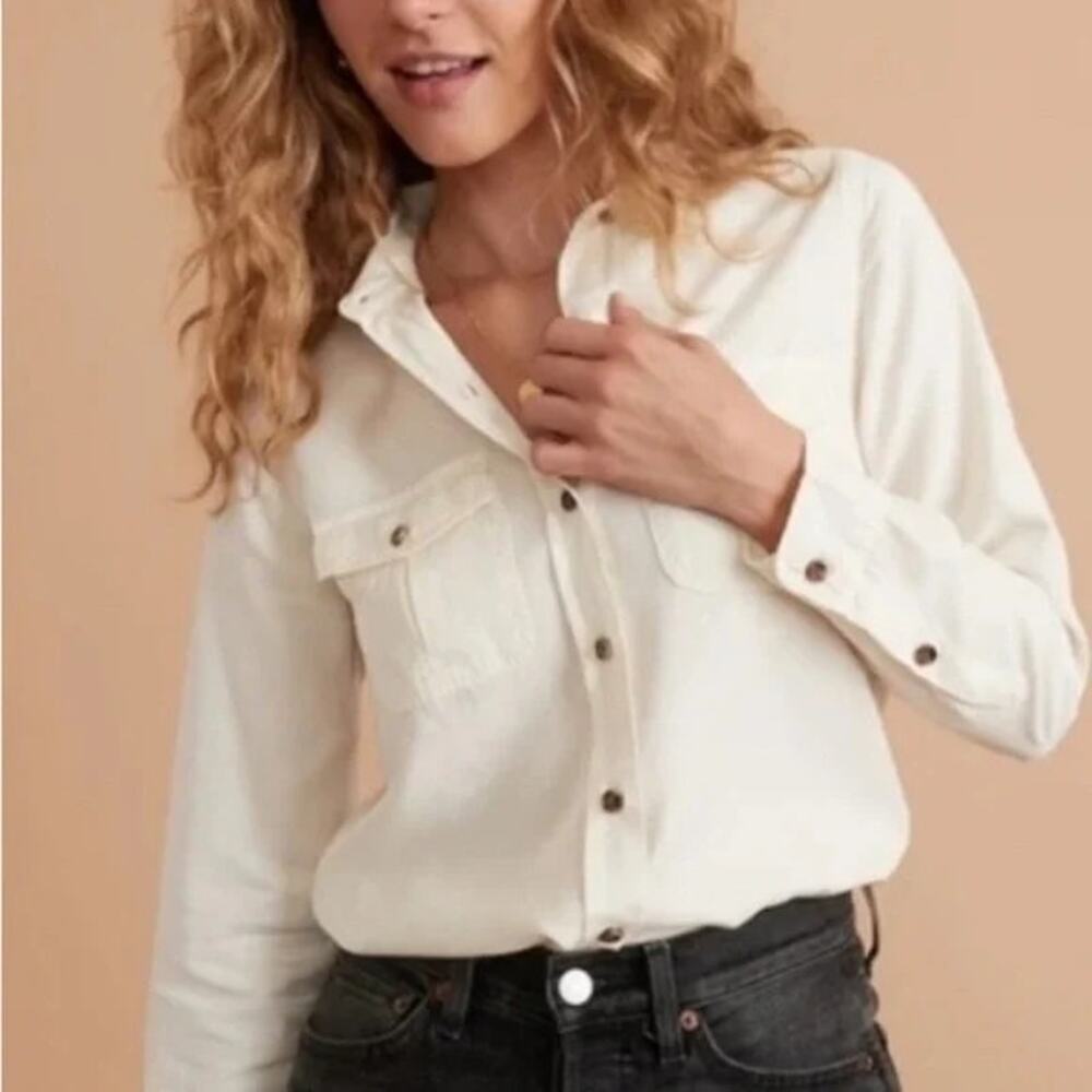 Marine Layer Women's White Cheyenne Long Sleeves Button Down Shirt Size S
